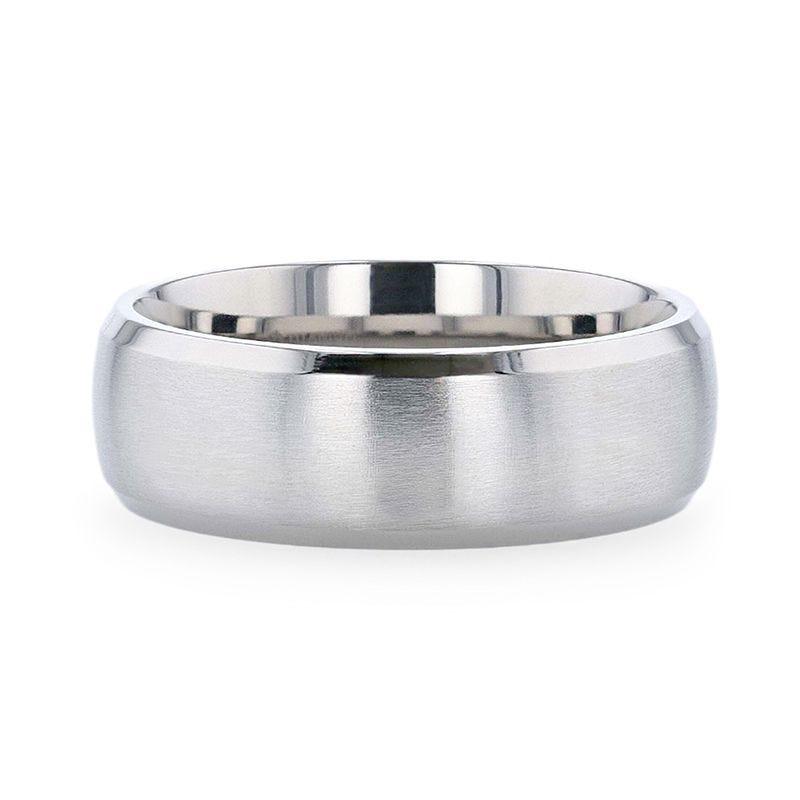 DUSTIN Chrome-Plated Titanium Domed Brushed Center Men's Wedding Ring with Polished Beveled Edges - 8mm