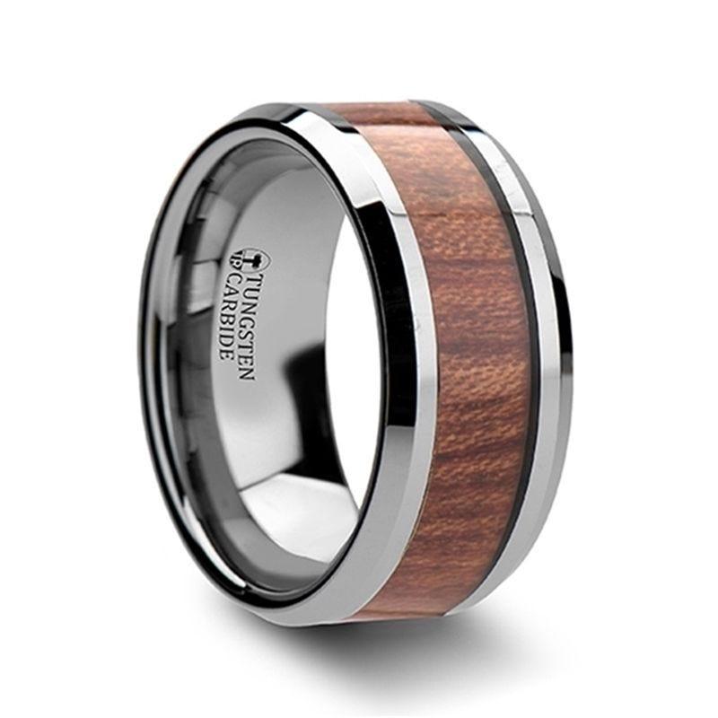 KODIAK Tungsten Wedding Band with Bevels and Rosewood Inlay - 8mm - 12mm
