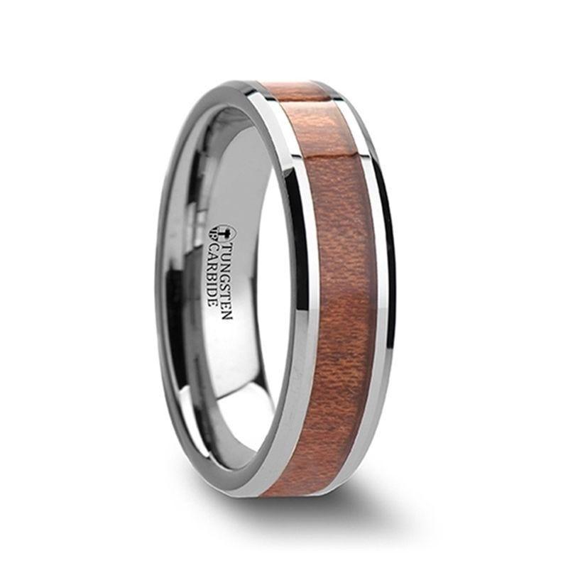KODIAK Tungsten Wedding Band with Bevels and Rosewood Inlay - 4mm - 6mm