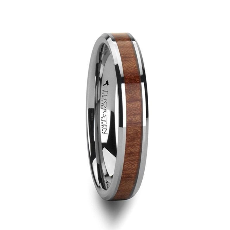 KODIAK Tungsten Wedding Band with Bevels and Rosewood Inlay - 4mm - 6mm