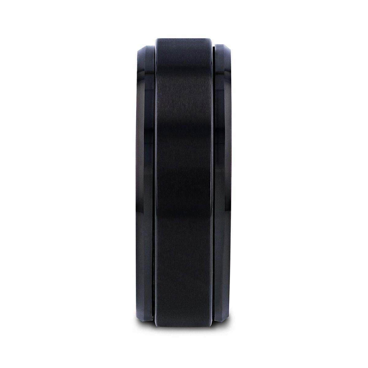 REVOLVE Black Tungsten Brushed Finish Spinner Polished Base Spinning Band - 6mm & 8mm