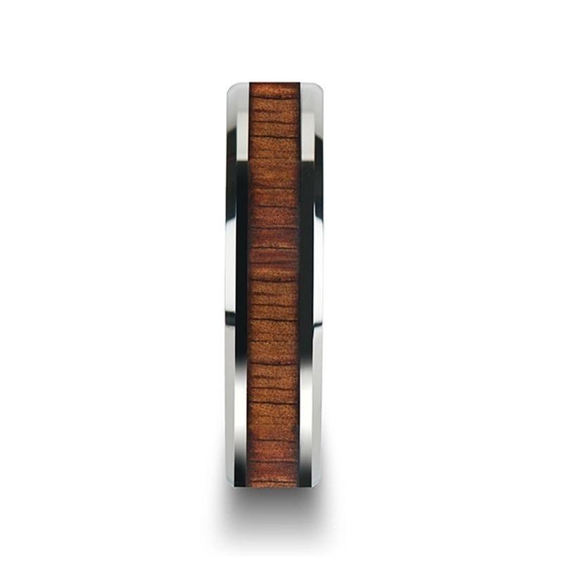 KONA Koa Wood Inlaid Tungsten Carbide Ring with Bevels - 4mm - 6mm