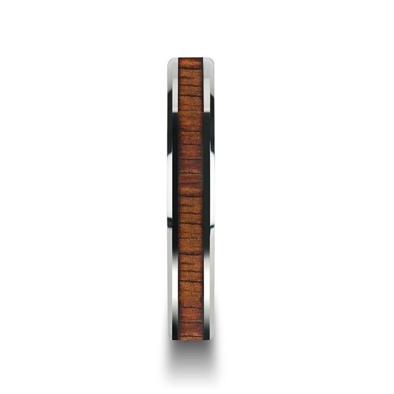 KONA Koa Wood Inlaid Tungsten Carbide Ring with Bevels - 4mm - 6mm