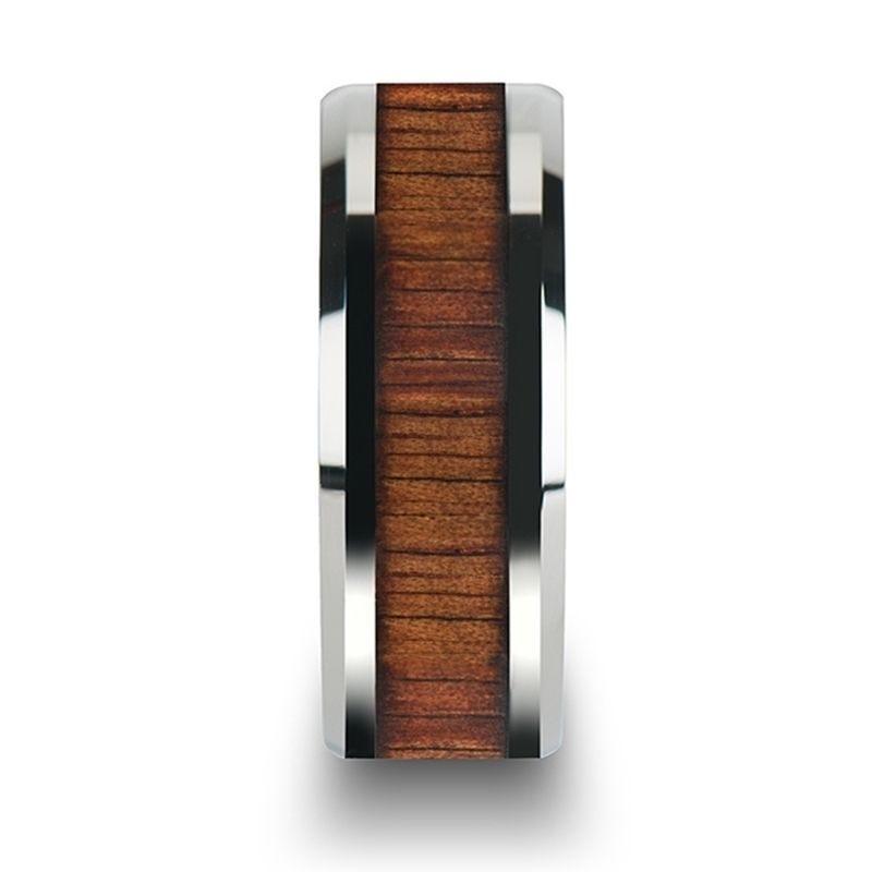 KONA Koa Wood Inlaid Tungsten Carbide Ring with Bevels - 8mm - 12mm