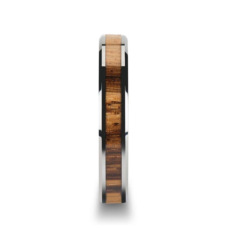PALMALETTO Tungsten Carbide Ring with Beveled Edges and Real Zebra Wood Inlay - 4mm - 6mm