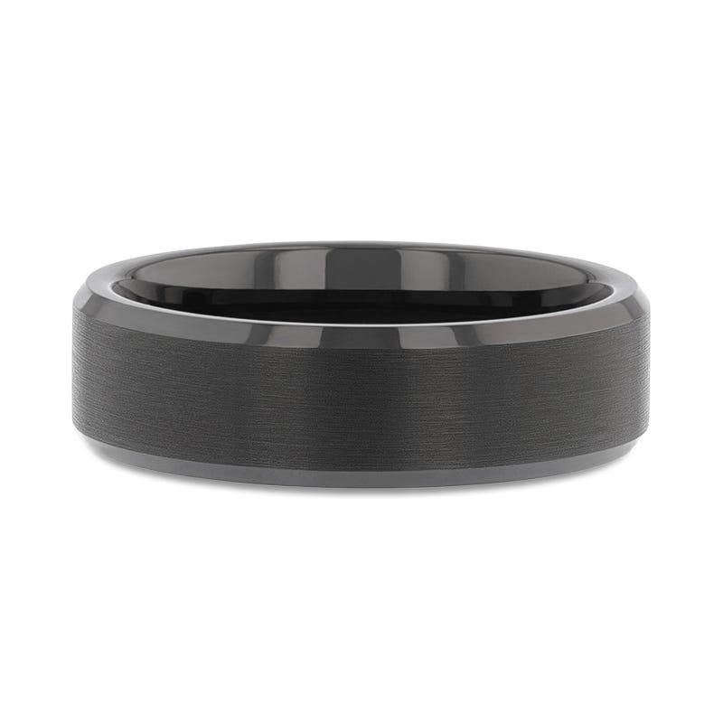 ELISE Black Tungsten Ring with Polished Beveled Edges and Brush Finished Center - 4mm - 6mm