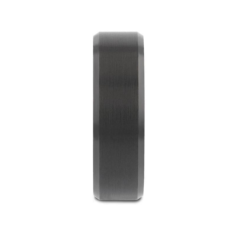 ELISE Black Tungsten Ring with Polished Beveled Edges and Brush Finished Center - 8mm - 10mm