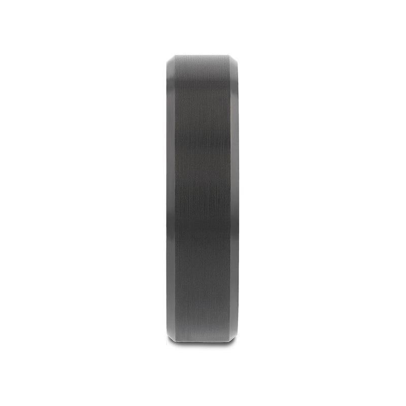 ELISE Black Tungsten Ring with Polished Beveled Edges and Brush Finished Center - 4mm - 6mm