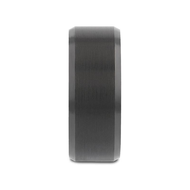 ELISE Black Tungsten Ring with Polished Beveled Edges and Brush Finished Center - 8mm - 10mm