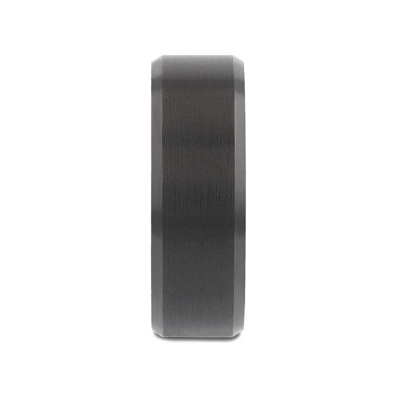 ELISE Black Tungsten Ring with Polished Beveled Edges and Brush Finished Center - 8mm - 10mm
