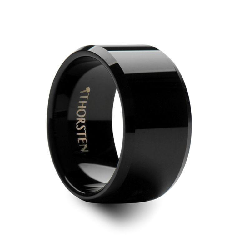 INFINITY Black Tungsten Ring with Beveled Edges - 8mm - 12mm