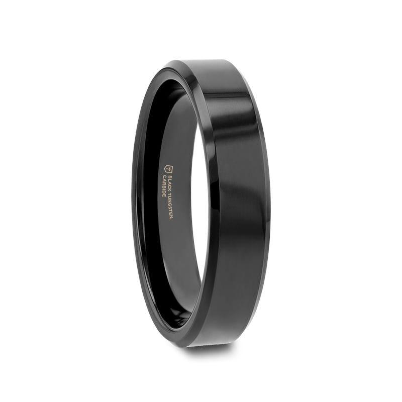 INFINITY Black Tungsten Ring with Beveled Edges - 4mm - 6mm