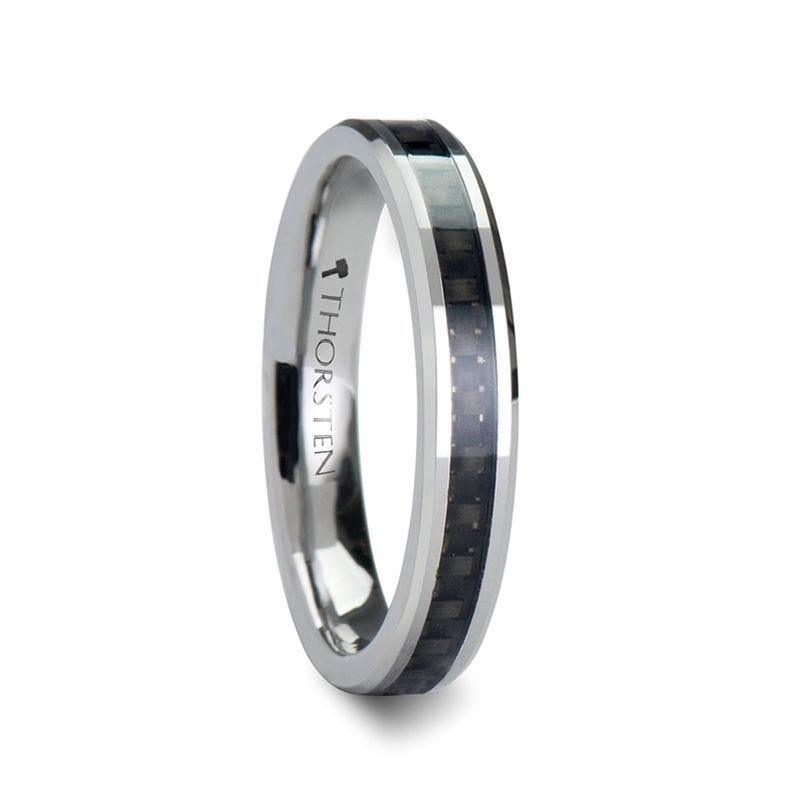 MAXIMUS Black Carbon Fiber Inlay Tungsten Carbide Wedding Band - 8mm - 12mm