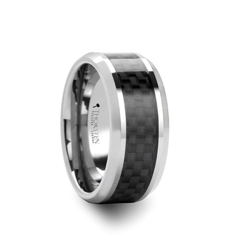 MAXIMUS Black Carbon Fiber Inlay Tungsten Carbide Wedding Band - 8mm - 12mm