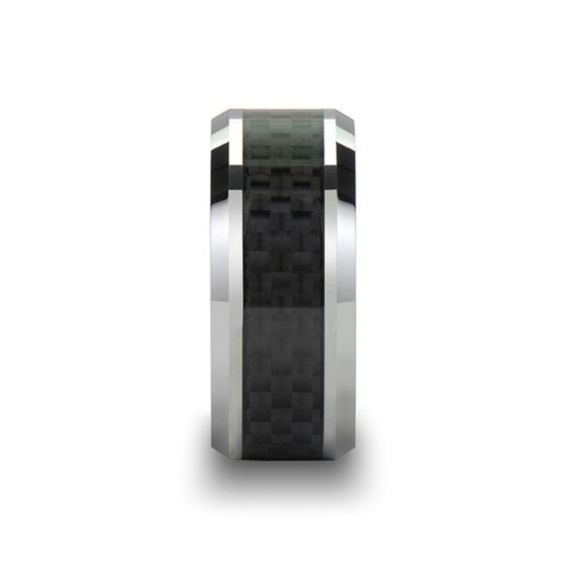 MAXIMUS Black Carbon Fiber Inlay Tungsten Carbide Wedding Band - 8mm - 12mm