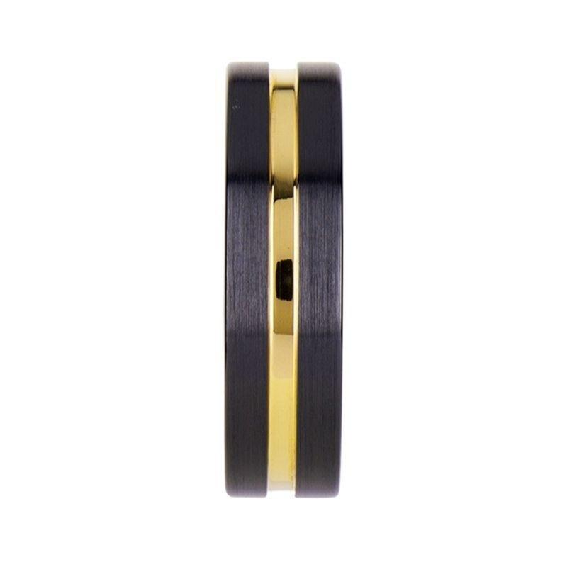 VIVALDI Black Ceramic Wedding Band With Yellow Gold Groove - 4mm - 8mm