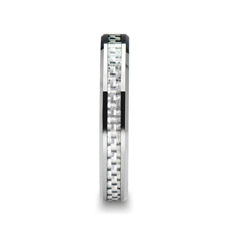ULTIMUS Tungsten Carbide Ring with Beveled White Carbon Fiber Inlay - 4mm - 6mm
