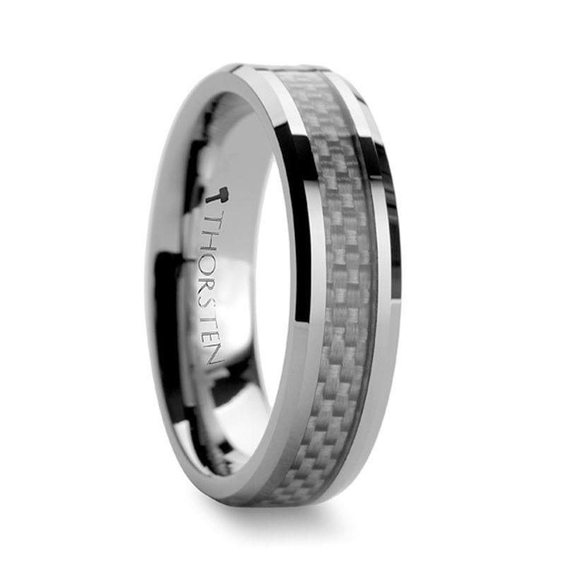 ULTIMUS Tungsten Carbide Ring with Beveled White Carbon Fiber Inlay - 4mm - 6mm
