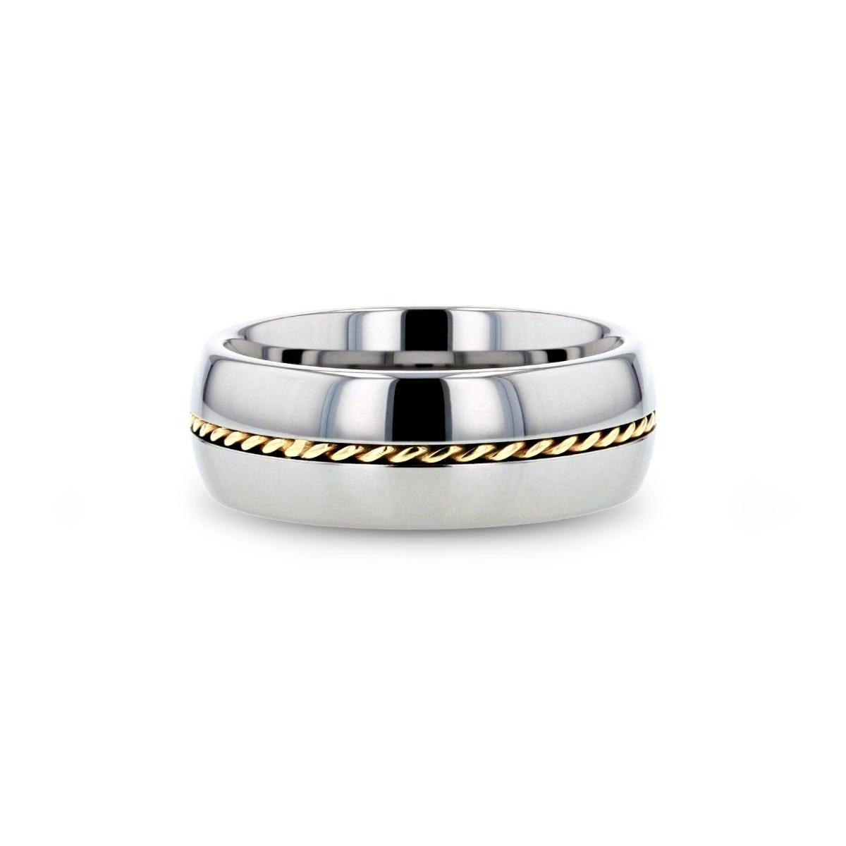 GOLDWYN Braided 14k Gold Inlay Domed Tungsten Ring - 6mm or 8mm