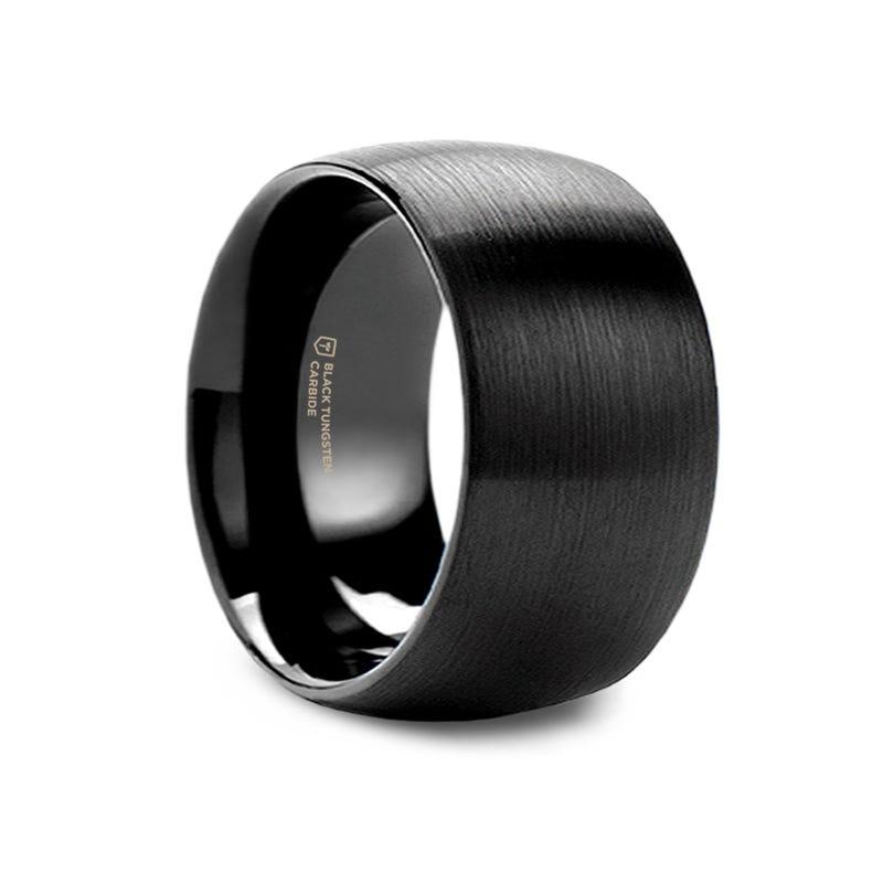 RAIDER Domed Brush Finished Black Tungsten Wedding Band - 8mm - 12mm