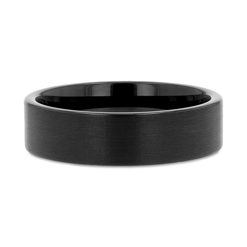 SAN ANTONIO Flat Black Tungsten Carbide Band with Brushed Finish - 4mm - 6mm