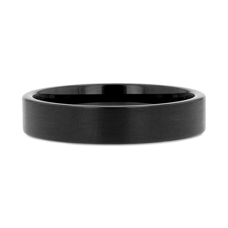 SAN ANTONIO Flat Black Tungsten Carbide Band with Brushed Finish - 4mm - 6mm