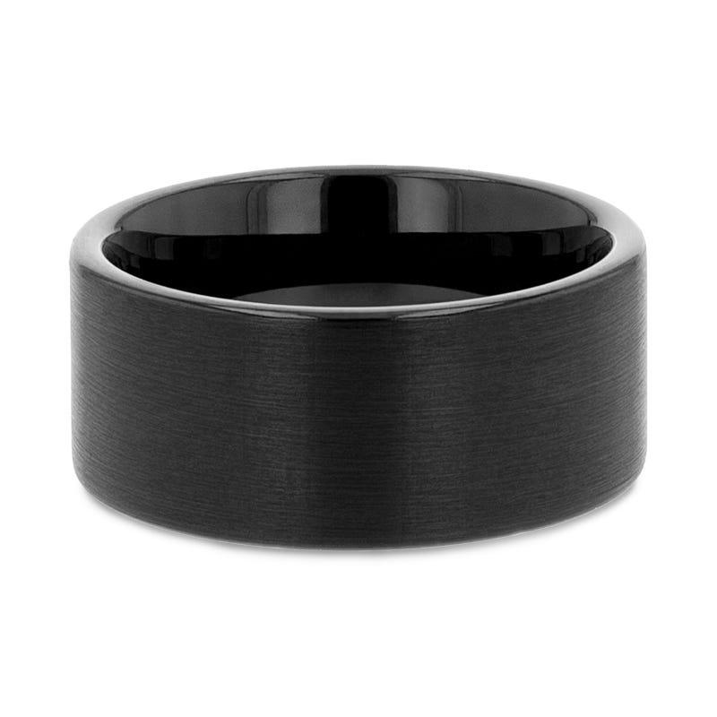 SAN ANTONIO Flat Black Tungsten Carbide Band with Brushed Finish - 8mm - 12mm