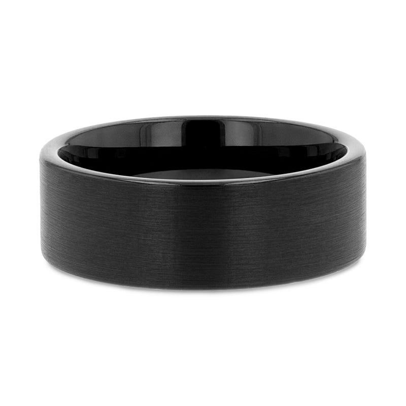 SAN ANTONIO Flat Black Tungsten Carbide Band with Brushed Finish - 8mm - 12mm