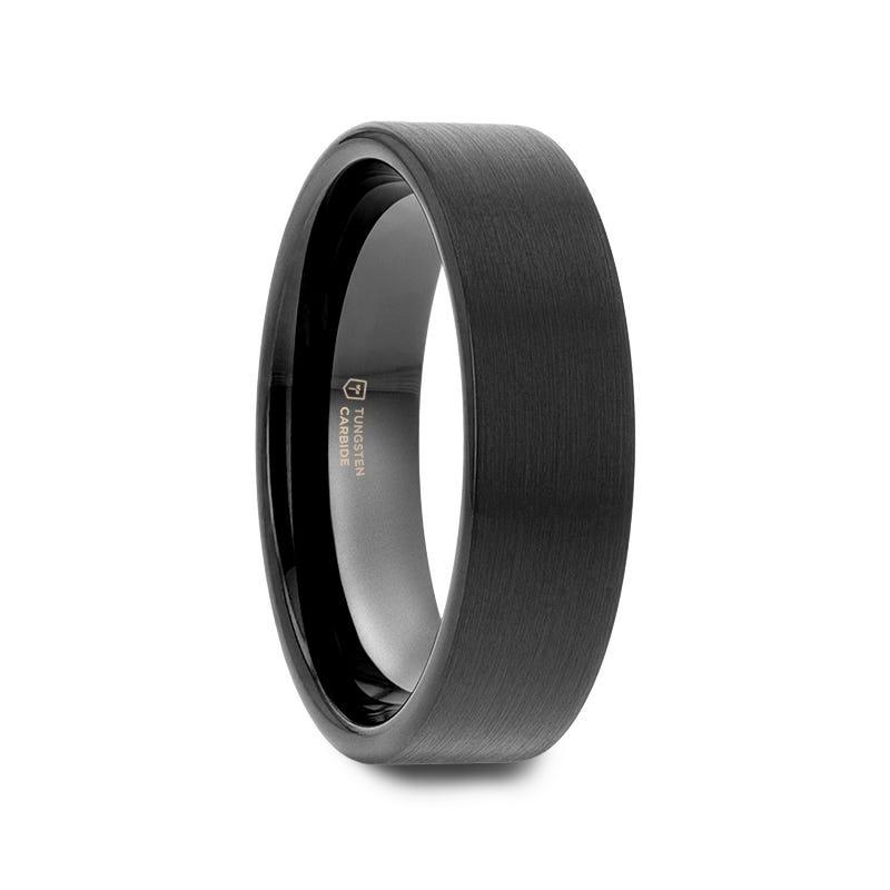 SAN ANTONIO Flat Black Tungsten Carbide Band with Brushed Finish - 4mm - 6mm