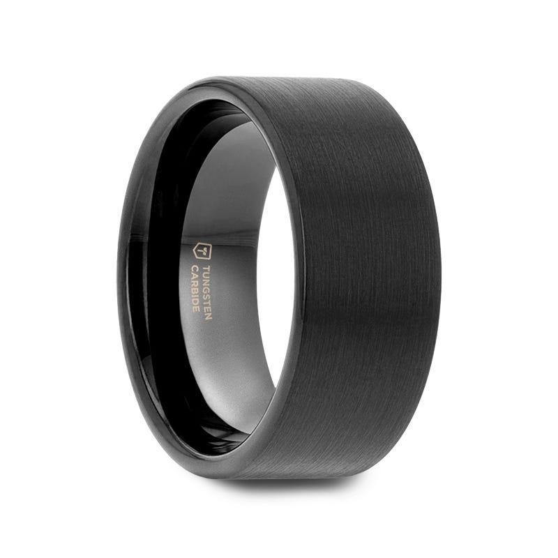 SAN ANTONIO Flat Black Tungsten Carbide Band with Brushed Finish - 8mm - 12mm