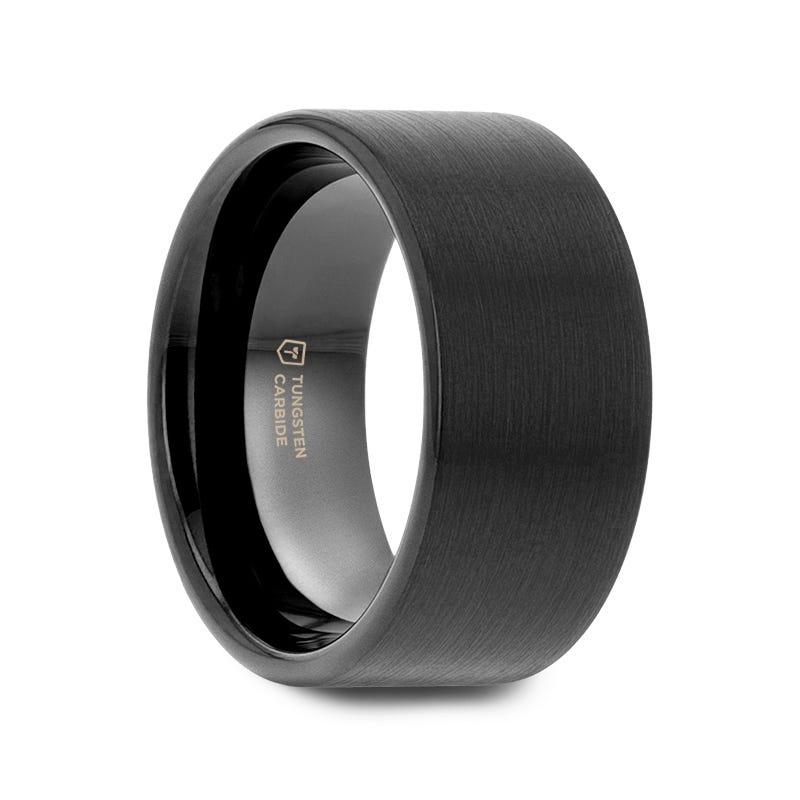 SAN ANTONIO Flat Black Tungsten Carbide Band with Brushed Finish - 8mm - 12mm