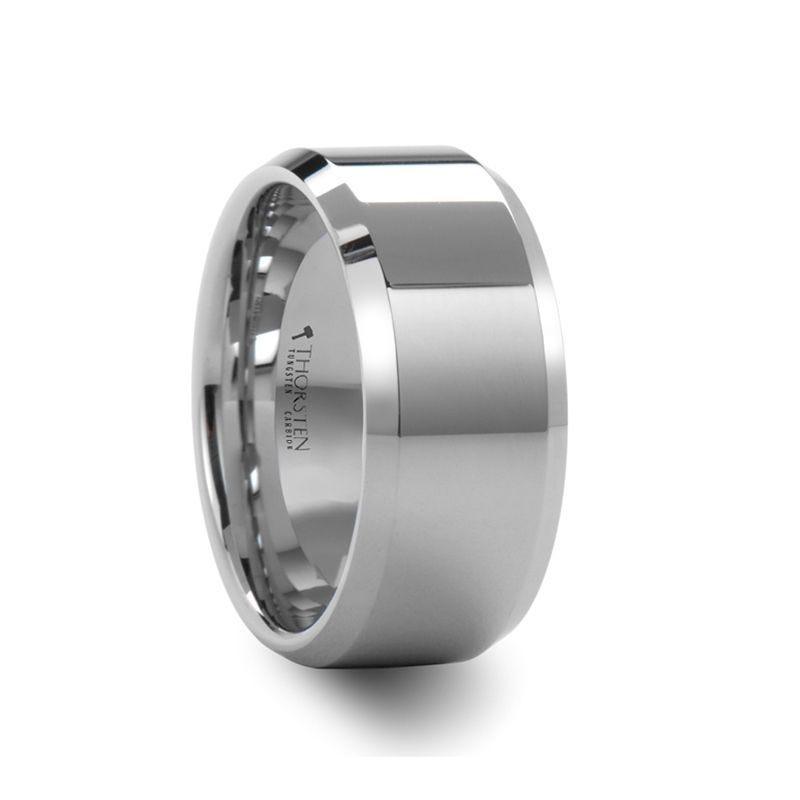 LINCOLN White Tungsten Wedding Band with Beveled Edges - 4mm - 6mm