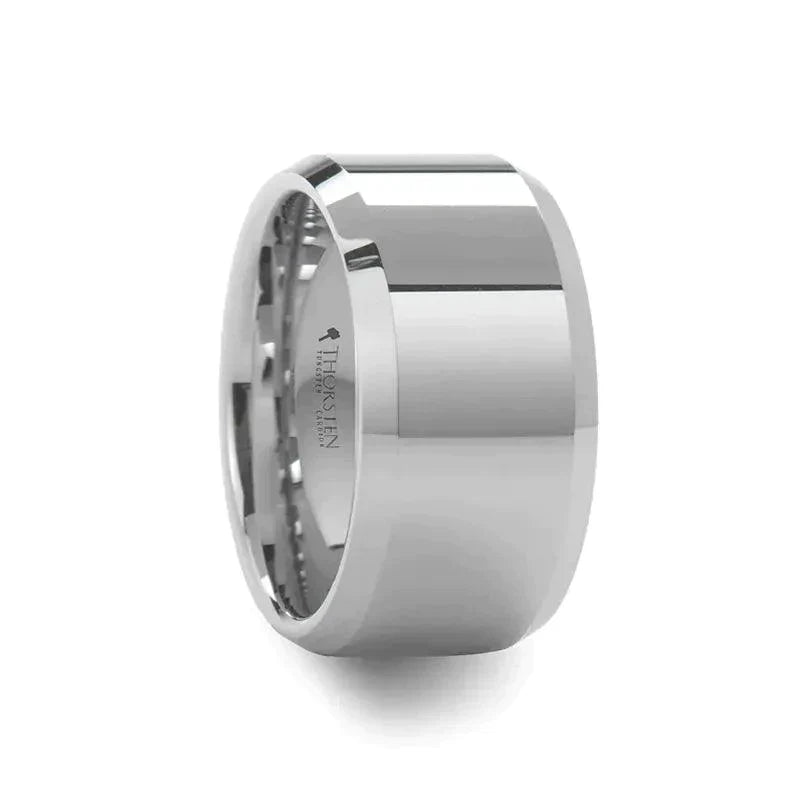 LINCOLN White Tungsten Wedding Band with Beveled Edges - 8mm - 12mm