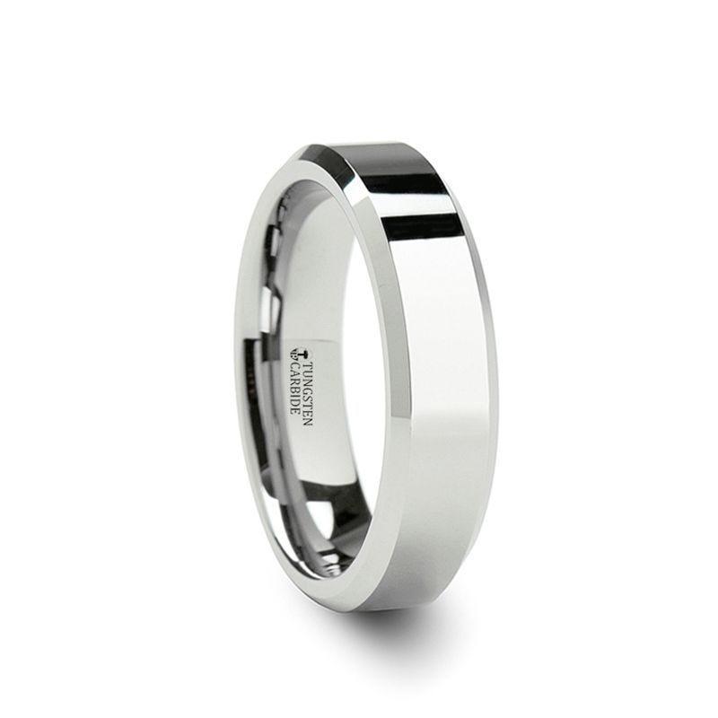LINCOLN White Tungsten Wedding Band with Beveled Edges - 4mm - 6mm
