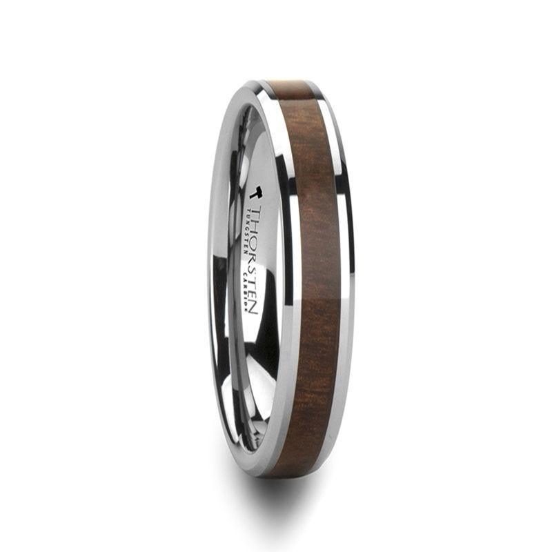 HALIFAX Tungsten Wedding Band with Bevels and Black Walnut Wood Inlay - 4mm - 6mm