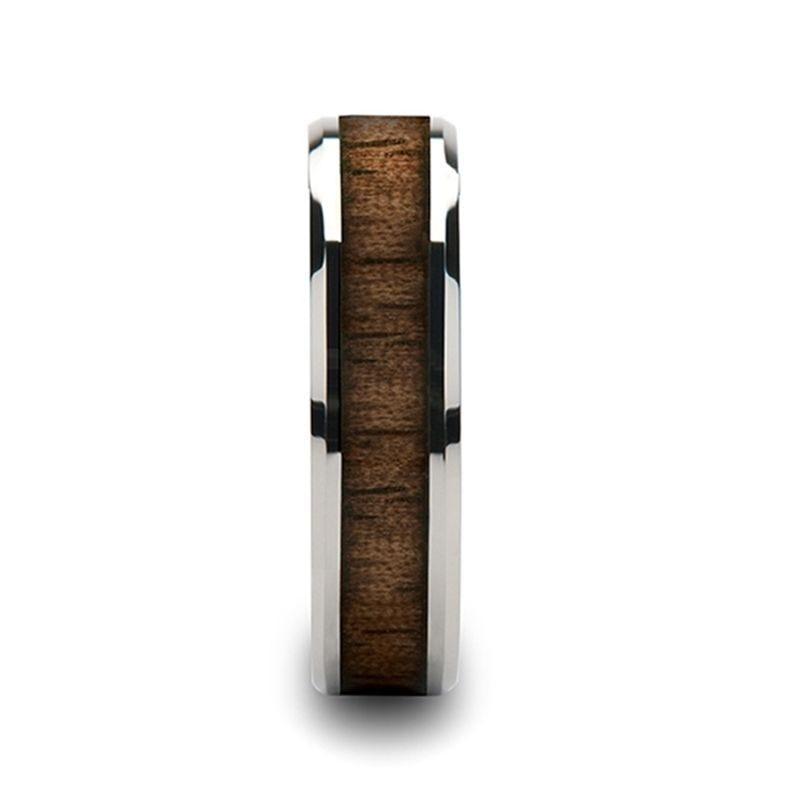 HALIFAX Tungsten Wedding Band with Bevels and Black Walnut Wood Inlay - 8mm - 12mm