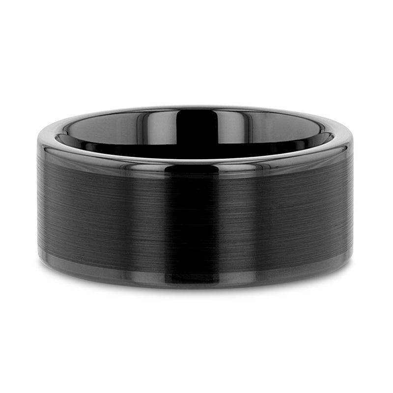 VULCAN Flat Black Tungsten Ring with Brushed Center & Polished Edges - 8mm - 12mm