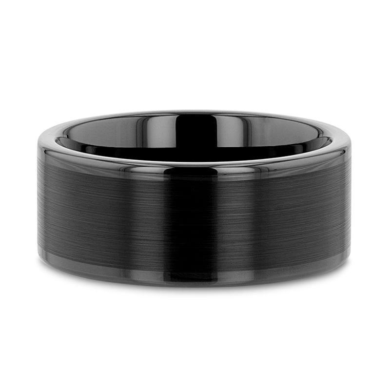 VULCAN Flat Black Tungsten Ring with Brushed Center & Polished Edges - 8mm - 12mm