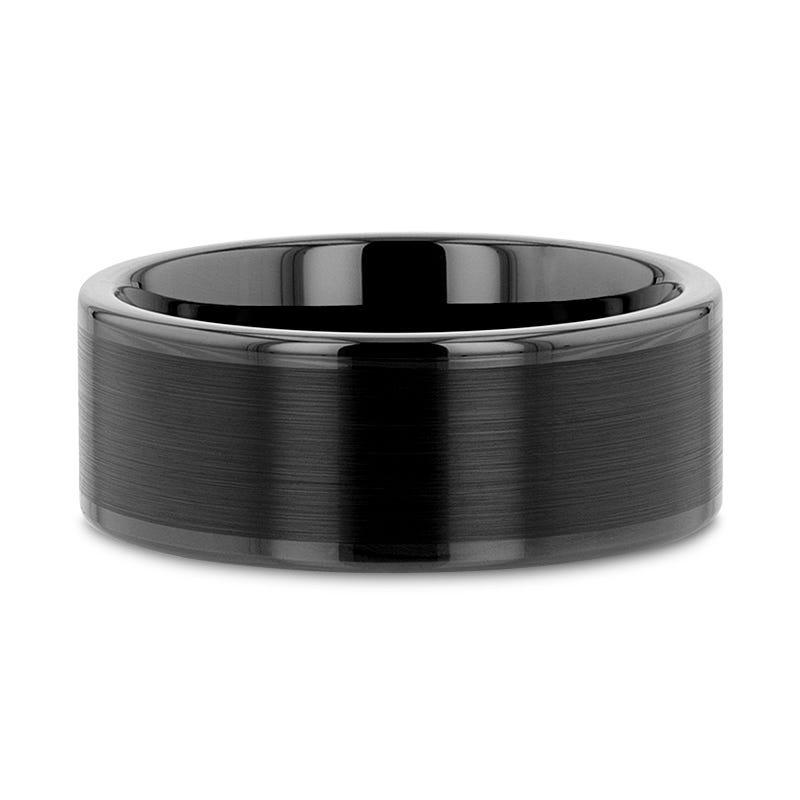 VULCAN Flat Black Tungsten Ring with Brushed Center & Polished Edges - 8mm - 12mm