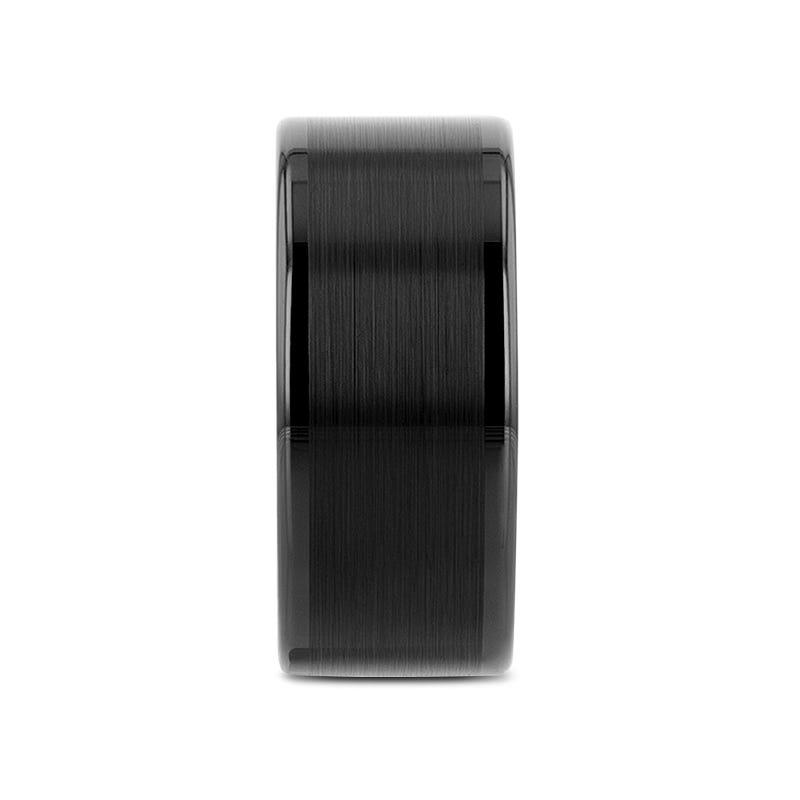 VULCAN Flat Black Tungsten Ring with Brushed Center & Polished Edges - 8mm - 12mm