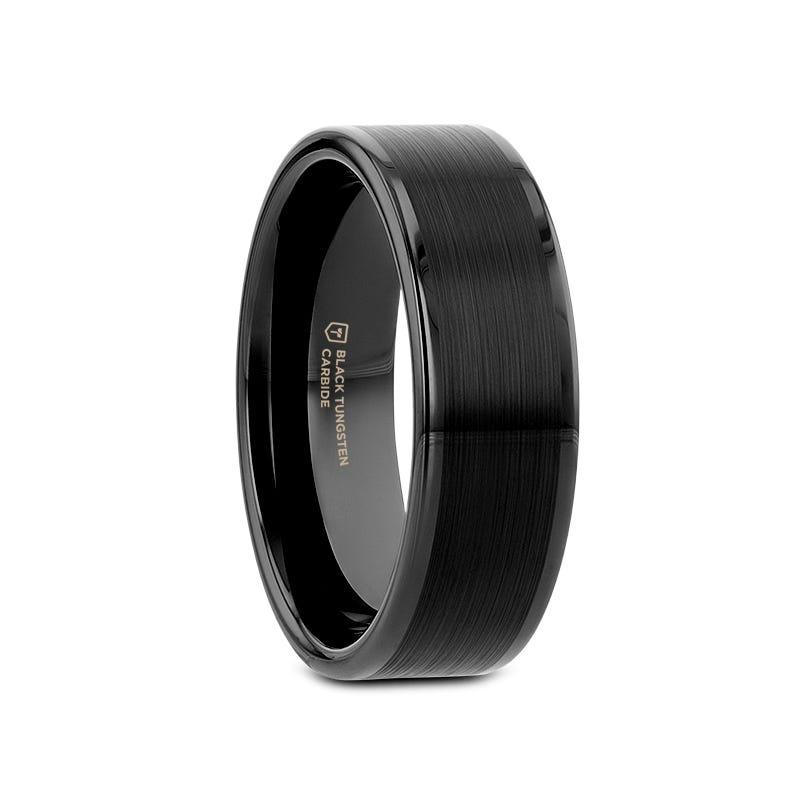 VULCAN Flat Black Tungsten Ring with Brushed Center & Polished Edges - 4mm - 6mm