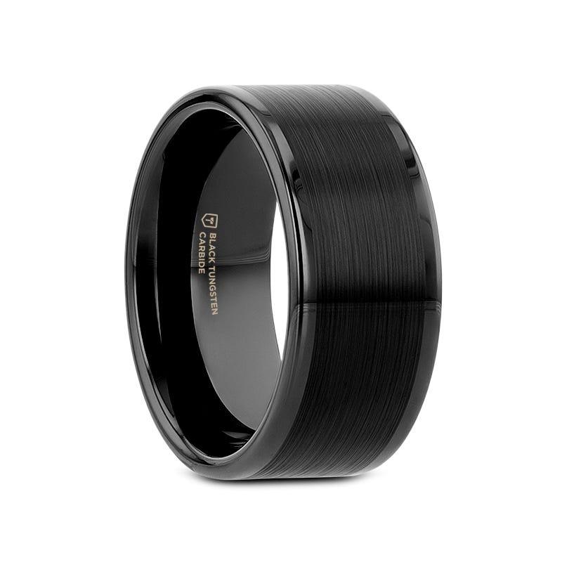 VULCAN Flat Black Tungsten Ring with Brushed Center & Polished Edges - 8mm - 12mm