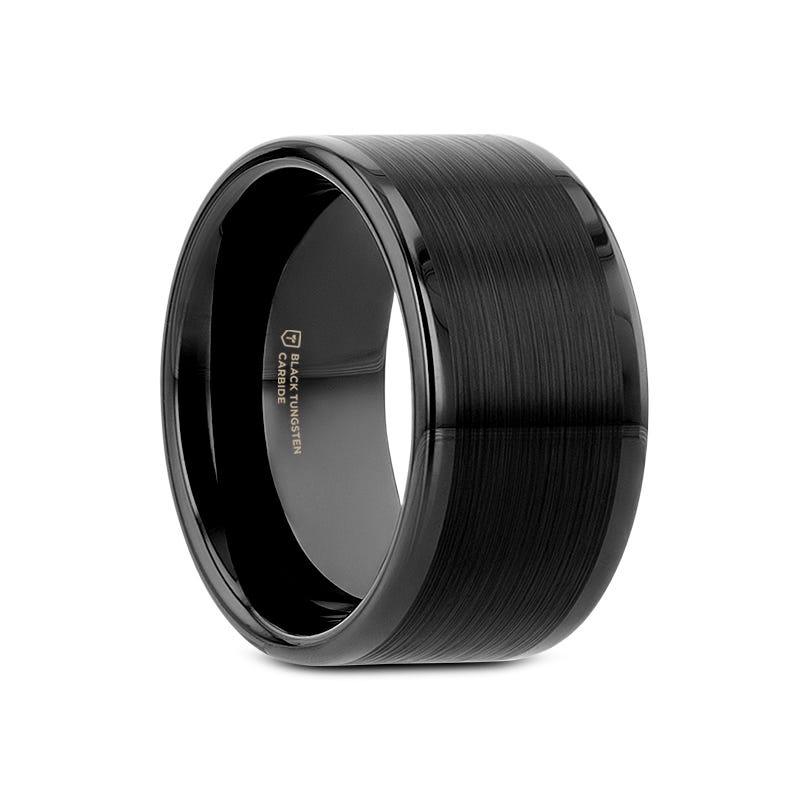 VULCAN Flat Black Tungsten Ring with Brushed Center & Polished Edges - 8mm - 12mm