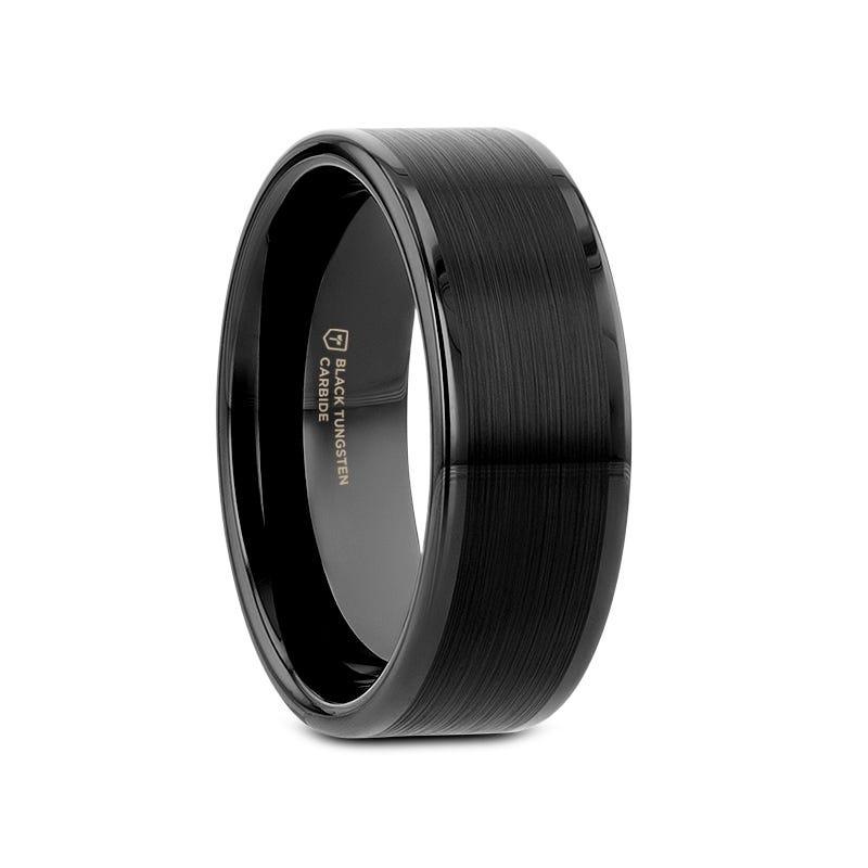 VULCAN Flat Black Tungsten Ring with Brushed Center & Polished Edges - 8mm - 12mm