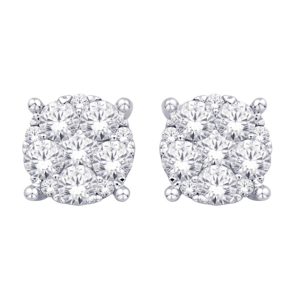 14K White Gold 3/4 Ct.Tw. Diamond Flower Stud Earrings - Larson Jewelers