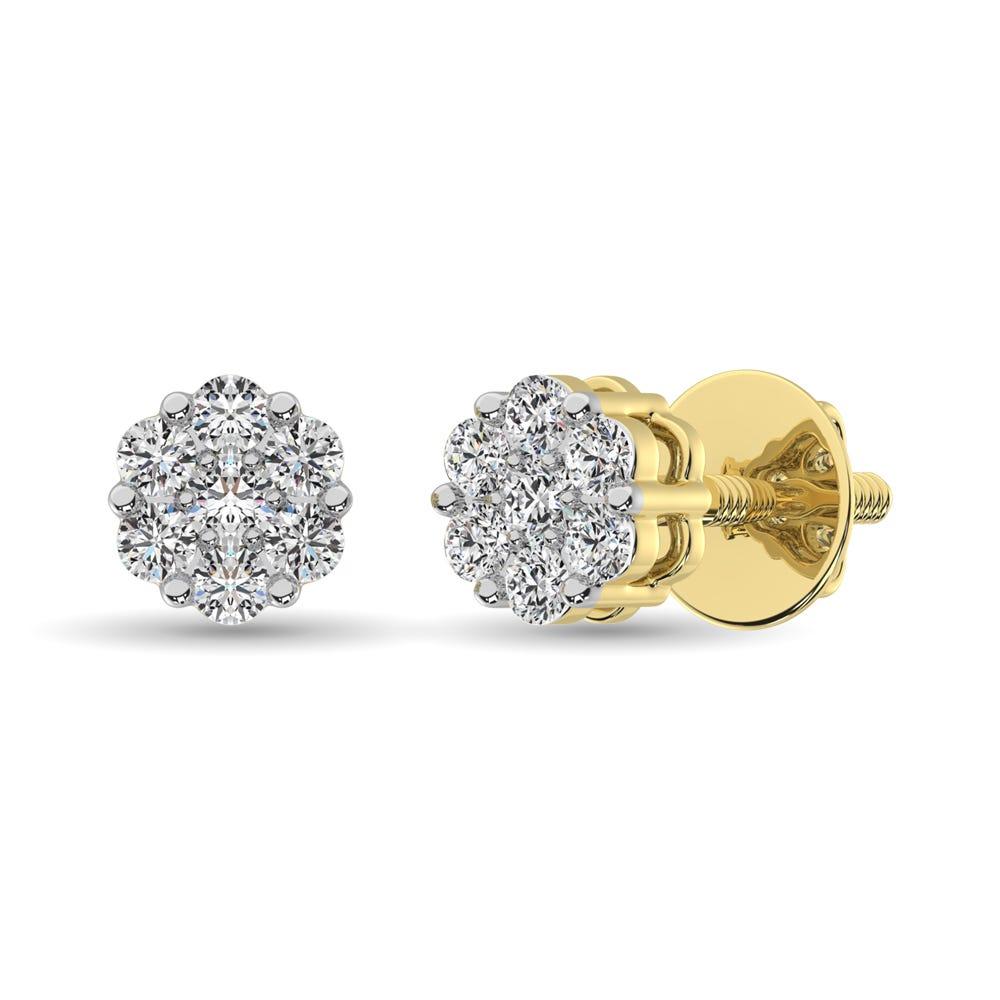 Diamond 1/5 Ct.Tw. Cluster Earrings in 14K Yellow Gold - Larson Jewelers
