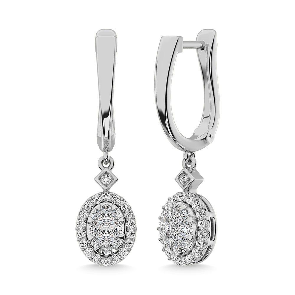Diamond 1/2 Ct.Tw. Cluster Danglers Earrings in 10K White Gold - Larson Jewelers
