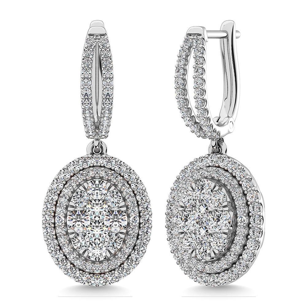 Diamond 2 1/10 Ct.Tw. Oval Shape Dangler Earring in 14K White Gold - Larson Jewelers