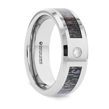 COLTON Tungsten Carbide Ring with Ombre Deer Antler Inlay Polished Beveled Edges with Diamond - 8mm