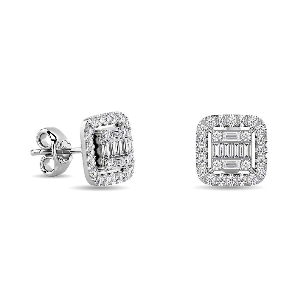 Diamond 1/3 Ct.Tw. Round and Baguette Fashion Earrings in 14K White Gold - Larson Jewelers